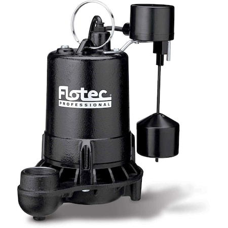Pentair Flotec Professional Series Cast Iron Sewage Pump 3/4 HP, Tethered Switch E75STVT-01